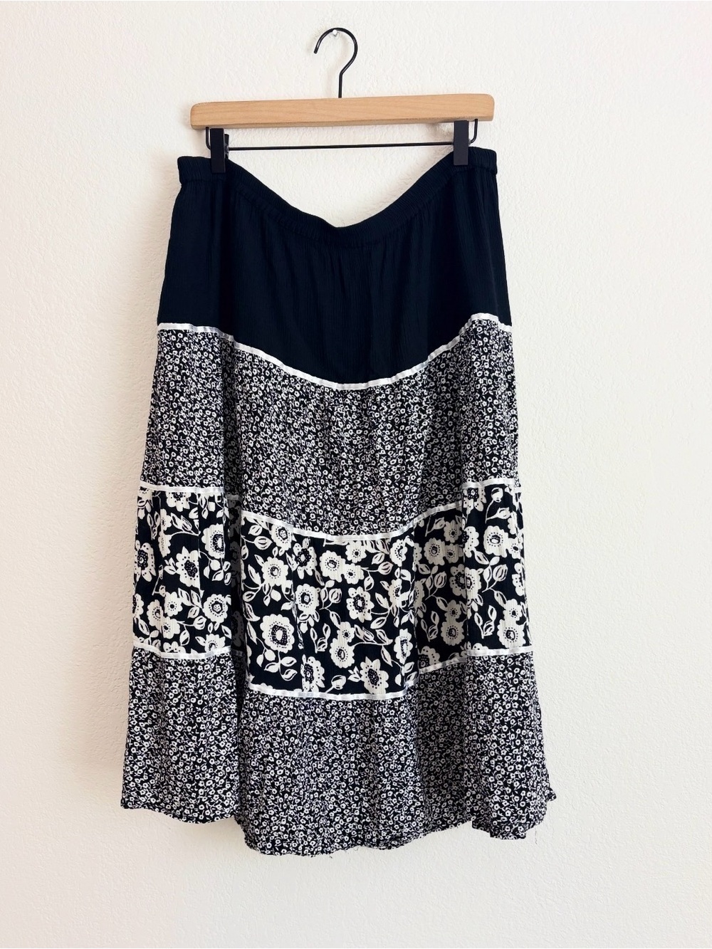 90s Patchwork Tiered Midi Skirt